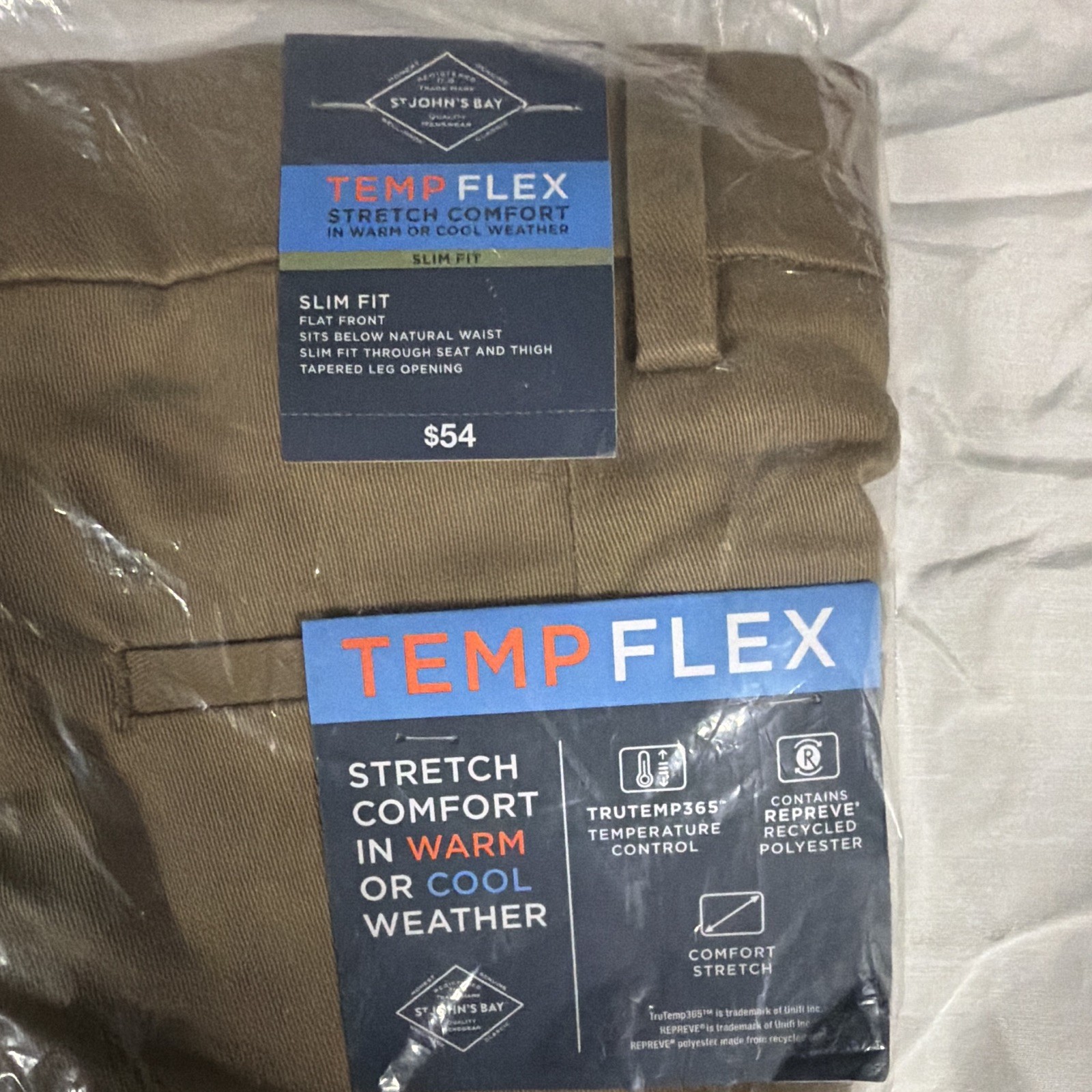 St. John’s Bay Temp Flex Slim Fit Stretch Flat Front Tapered Twill Chino 42