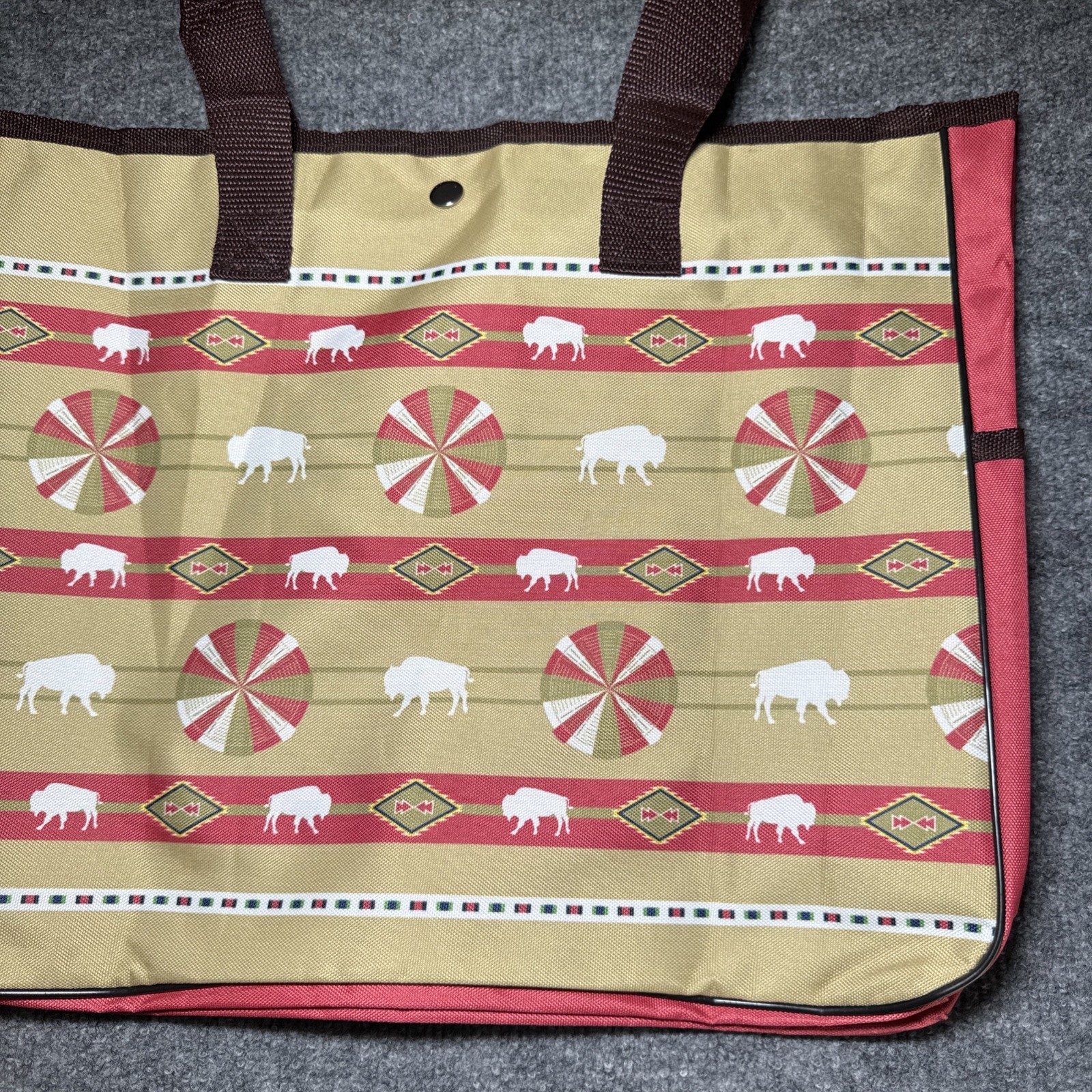 St Labre Indian School Aztec Bison Lunch Tote Bag Red Beige Native American