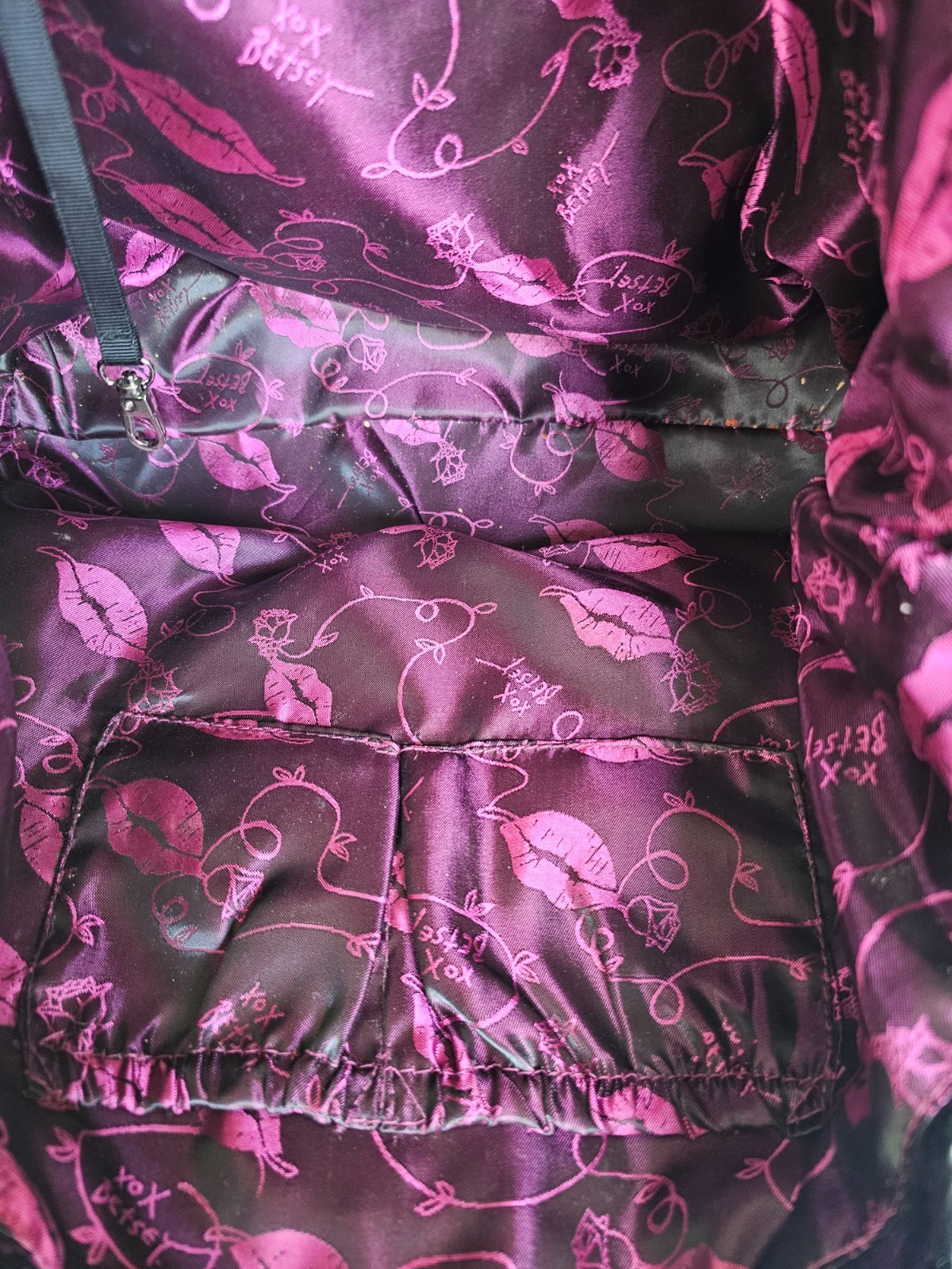 Betsey Johnson Skull Roses Print Large Tote Bag Chain Strap Purple Y2K Goth 2000