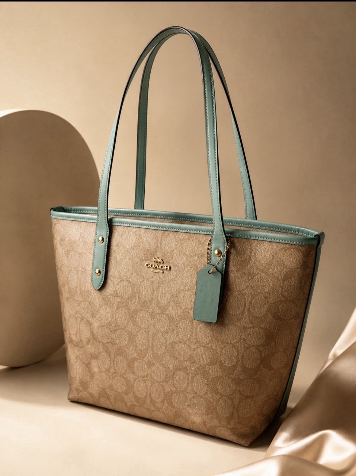 Coach Women’s Signature City Tote In Khaki Teal