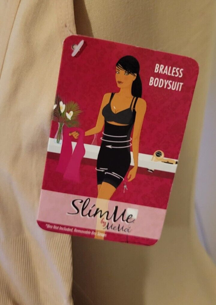Braless Bodysuit MeMoi SlimMe Thigh Stomach Butt Shaping XL Beige New Tags