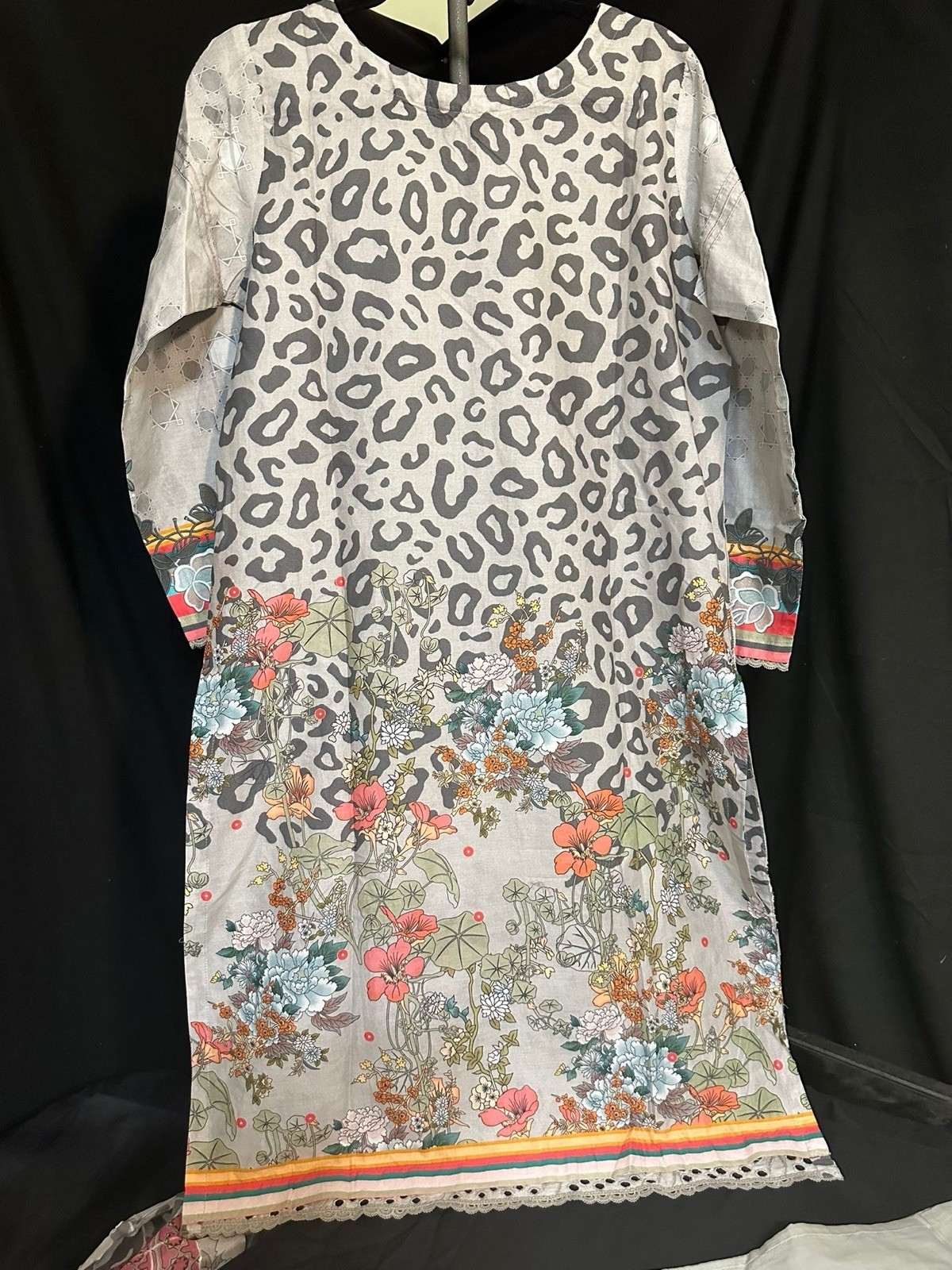 Premium H.Z Brand Emb Lawn /cotton Suit- Chiffon Dupatta – Medium & Large – $55