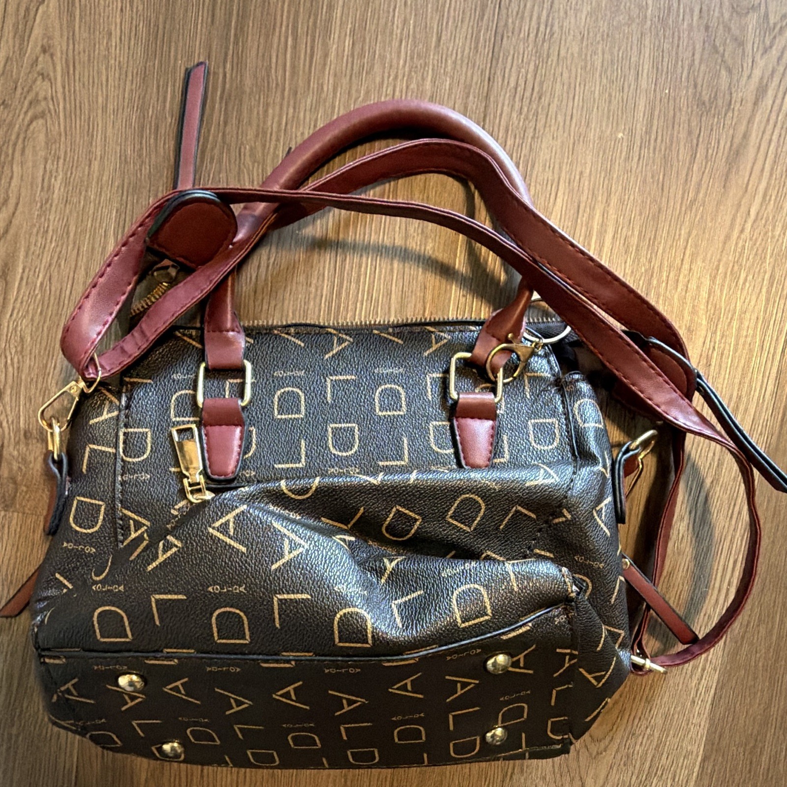 Women’s Brown Geometric Satchel Top Handle Zip Detachable Strap
