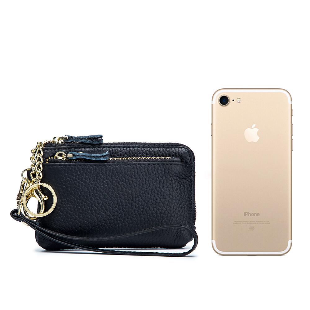 Soft Real Leather Coin Purse for Women Wristlet Mini Pouch Wallet with Keychain