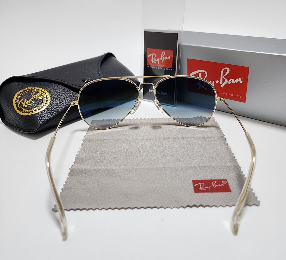 Ray-Ban RB3025 Aviator Pilot Sunglasses Gold Frame Gradient Blue Lens 58-14 mm