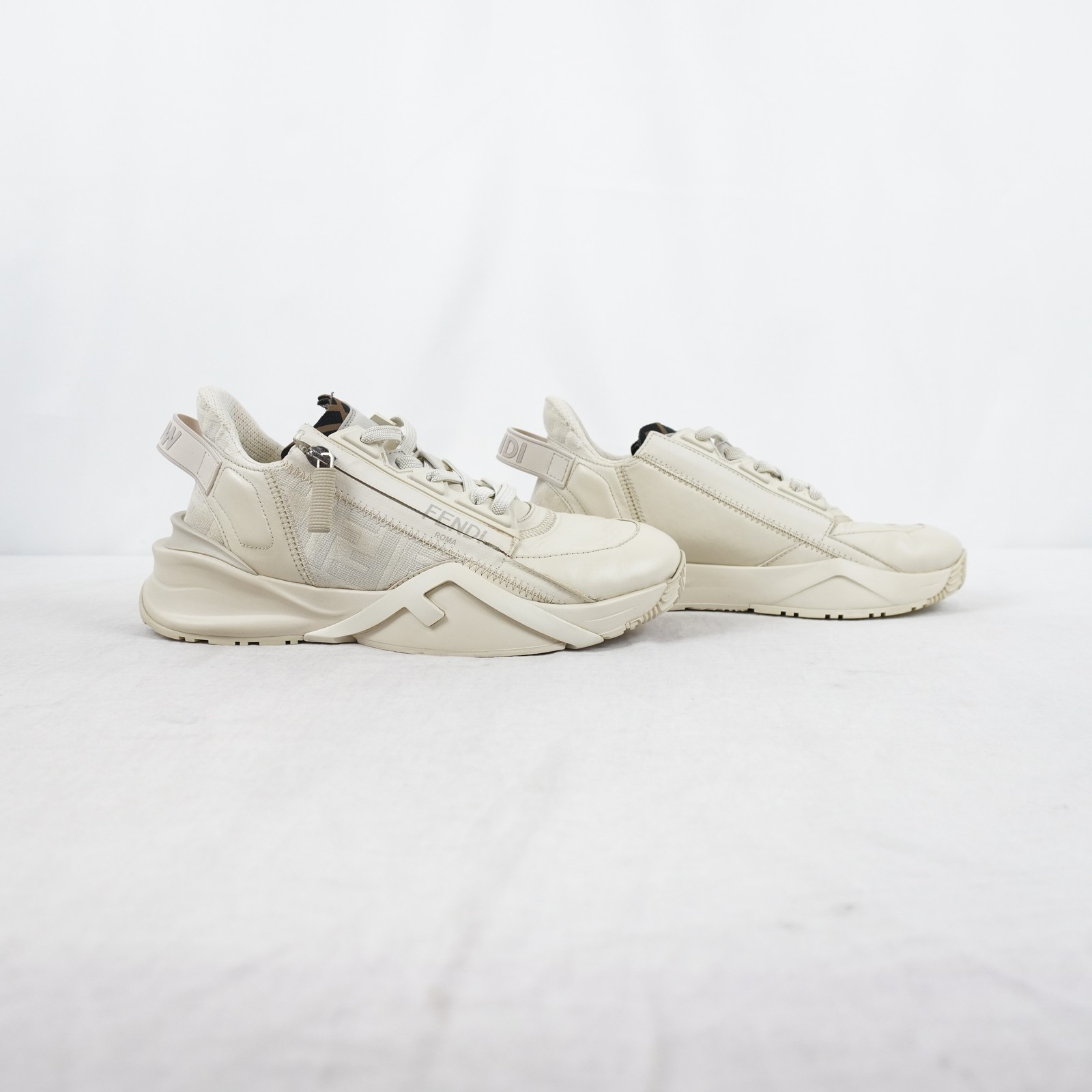 Fendi FF Flow Sneakers In White With Brown Accent – Women’s Size EU 38