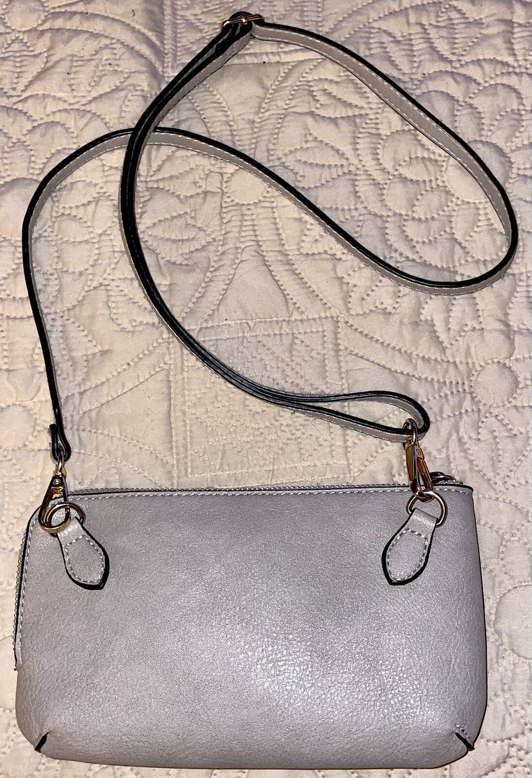 Small Crossbody Bag Wallet with Twist Locking Zipper Closure Color Gray 8×5”