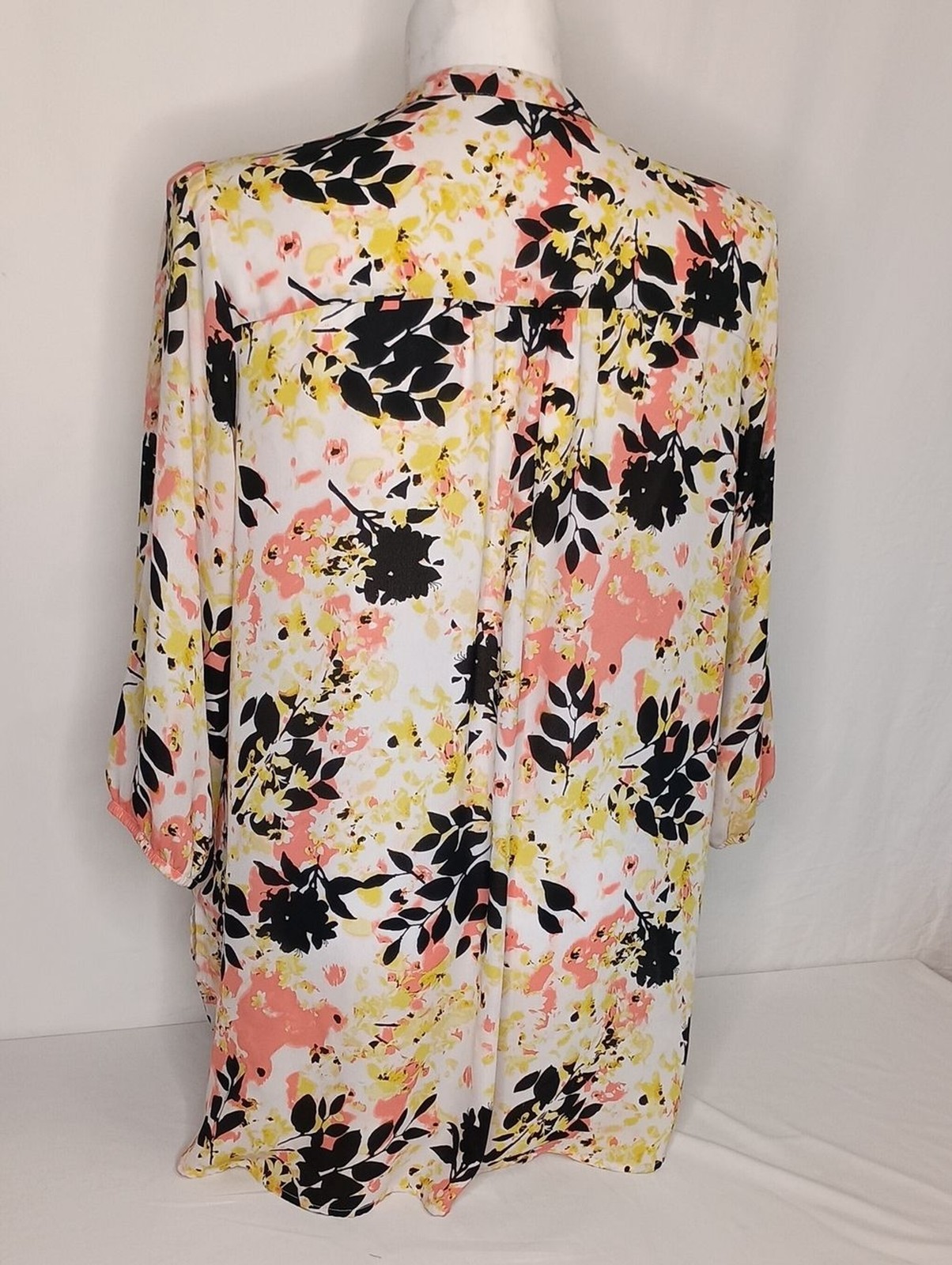 Women’s Plus Size 0X Semi Sheer Abstract Print Blouse Yellow Summer