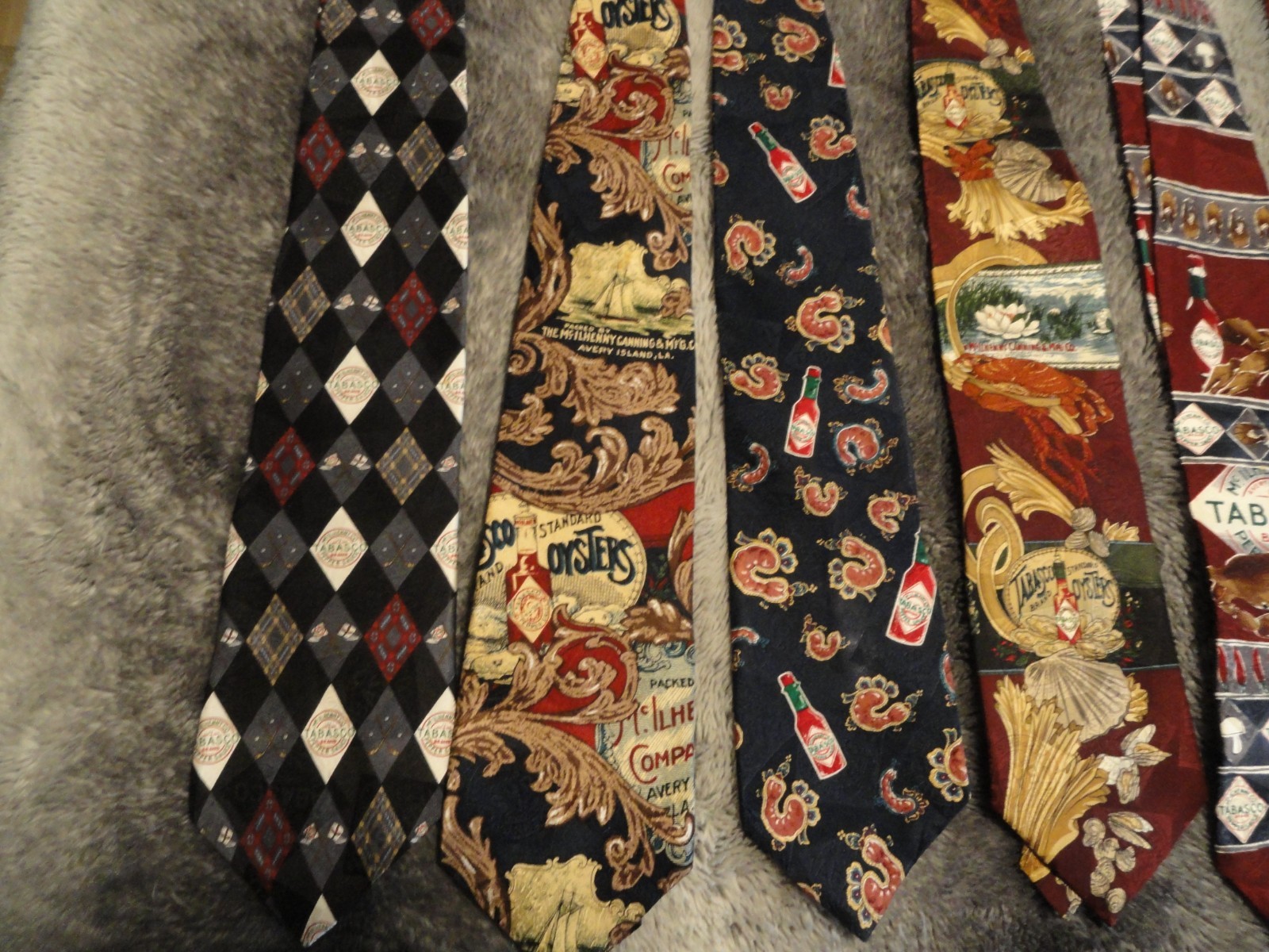6 COOL TABASCO TIES EUC SEE PICS COMBINED SHIPPING $5.99 MAX #32
