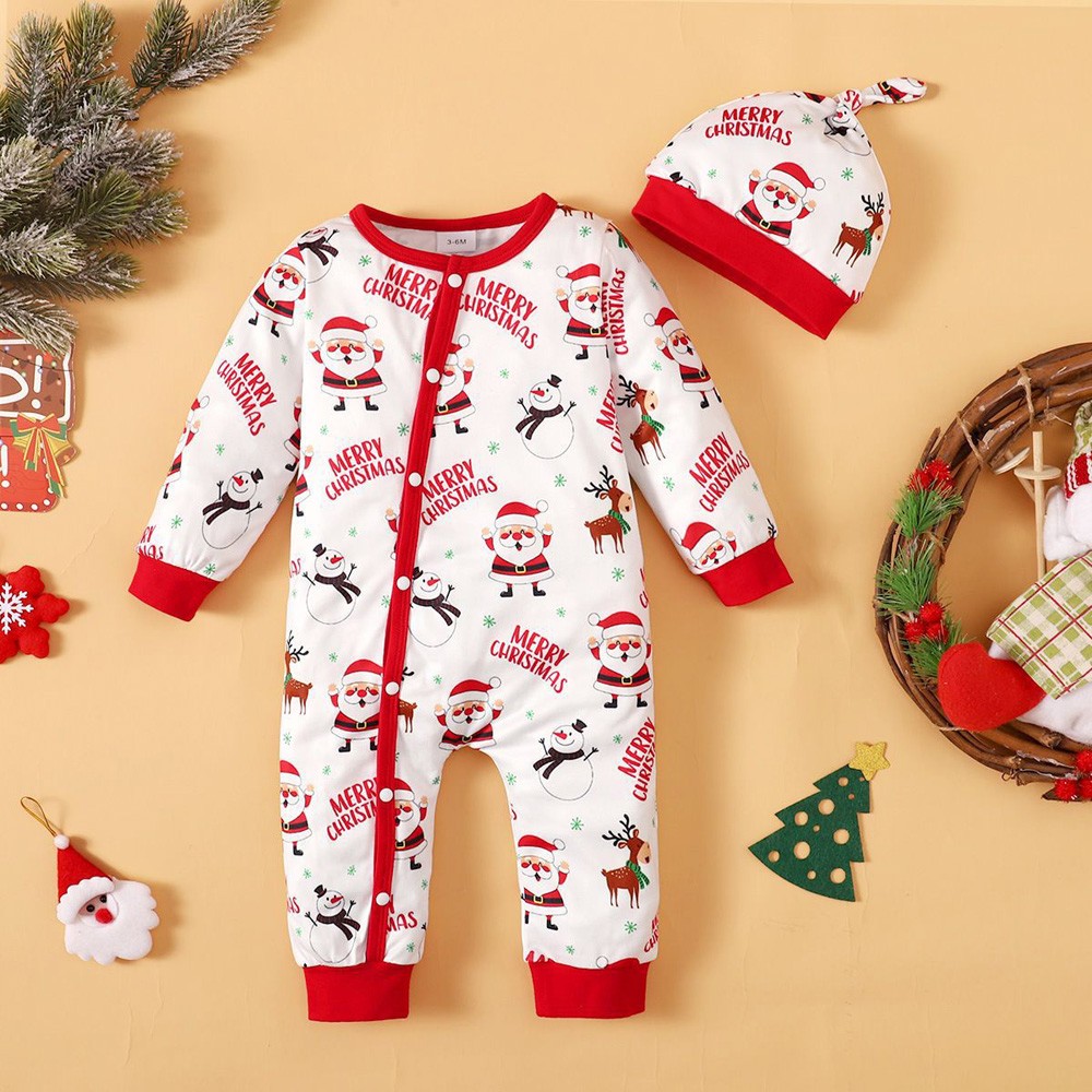 Infant Baby Boy Girl Christmas Cute Outfits Long Sleeve Romper Jumpsuit Hat