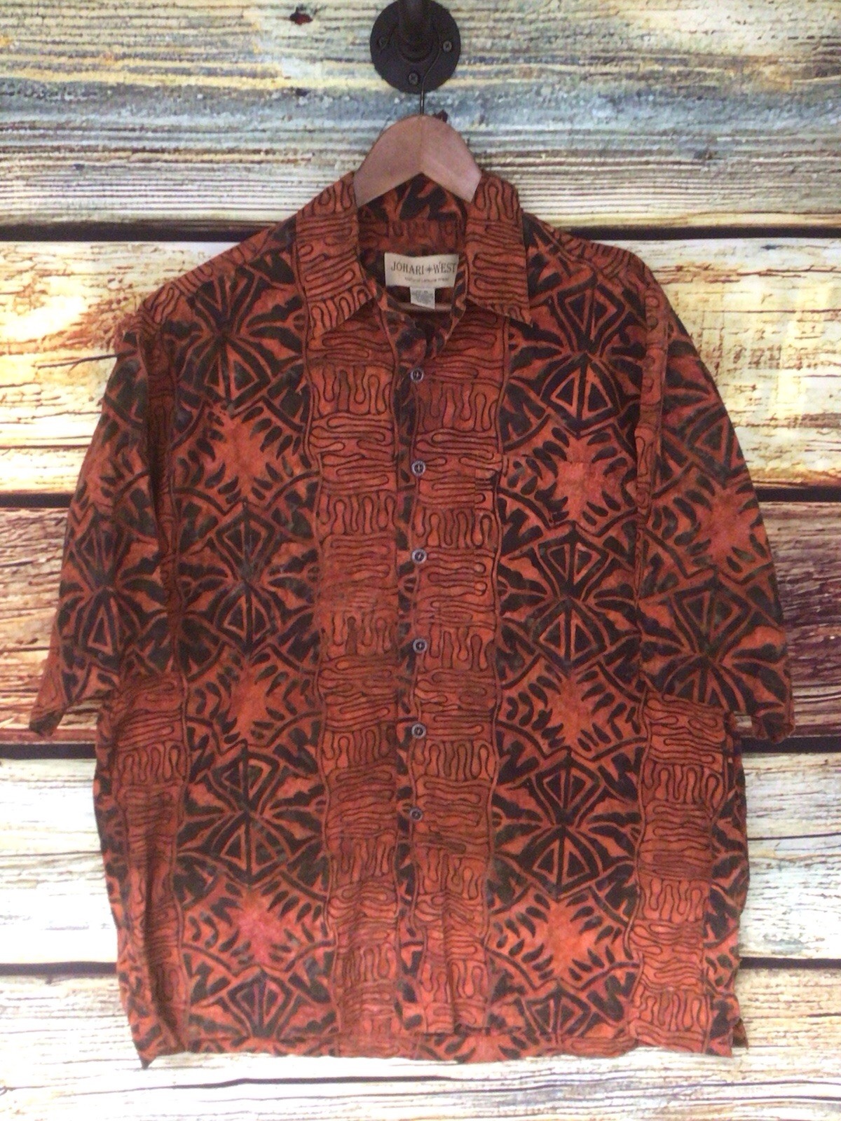 Mens Johari West Hawaiian Button Up Shirt Batik Geometric Size XL Aloha
