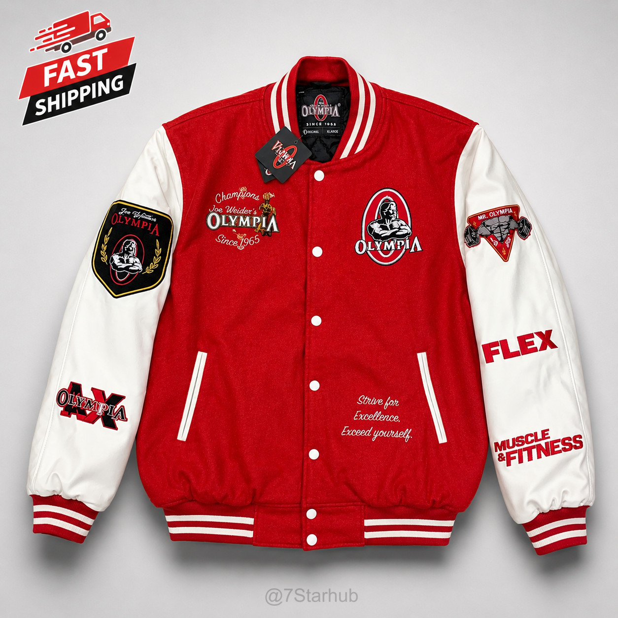 Joe Weider Olympia Varsity Rare Jacket XL Red White Embroidered fitness Gymwear