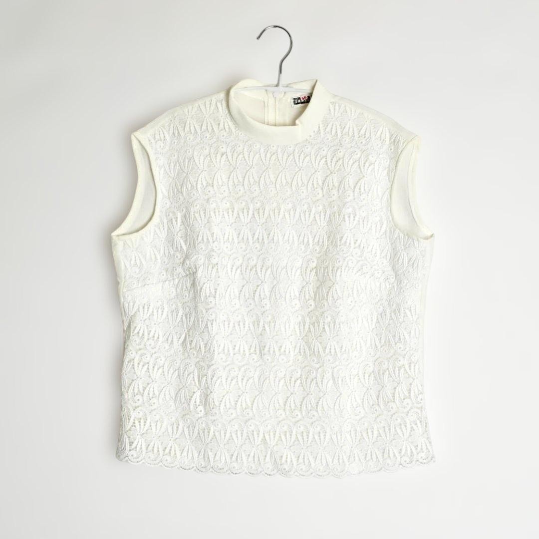 PAULE KA White Lace High Neck Sleeveless Top Size 46