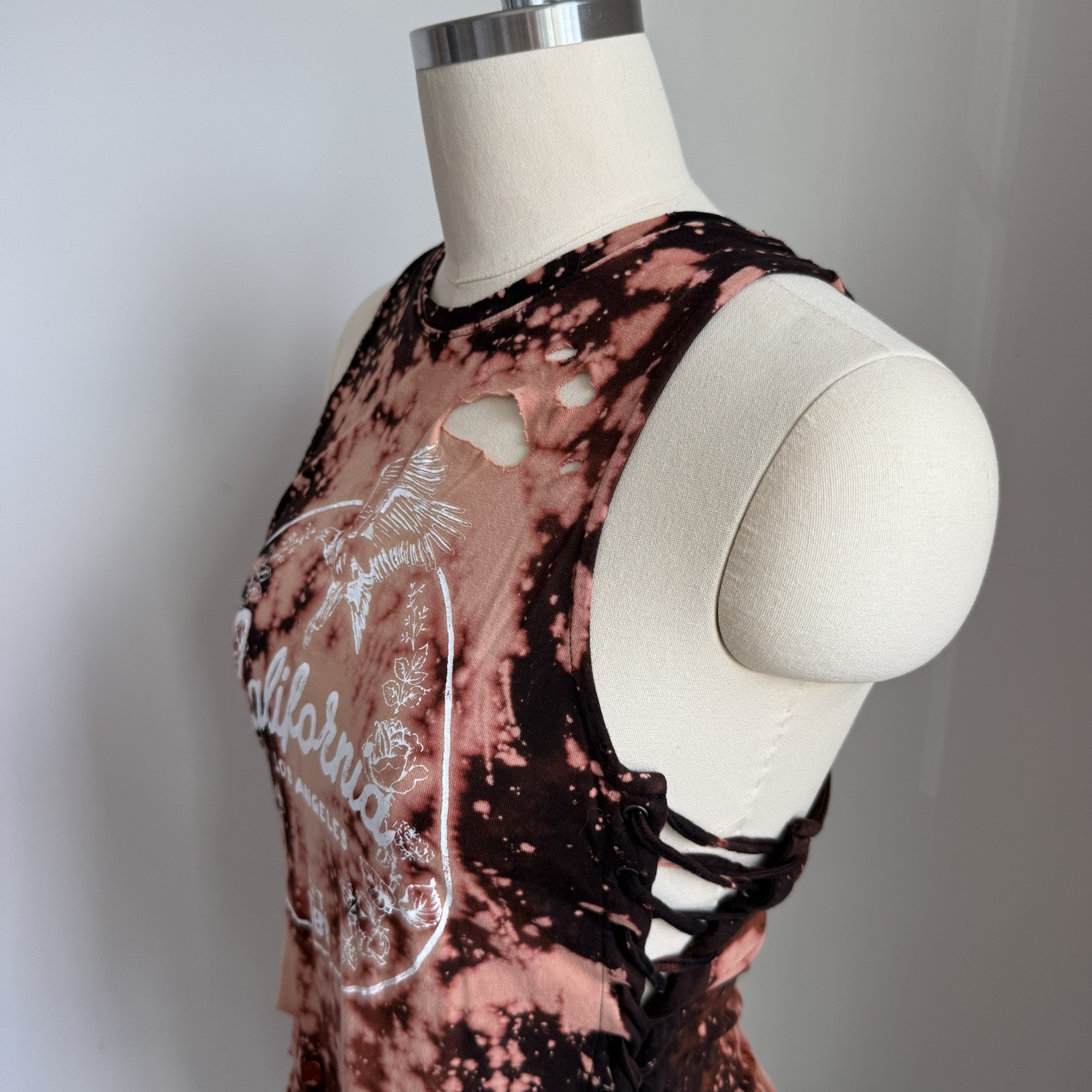 Forever 21 Tie Dye California Tank Lace Up Y2K Grunge Boho Festival Stretchy Sm
