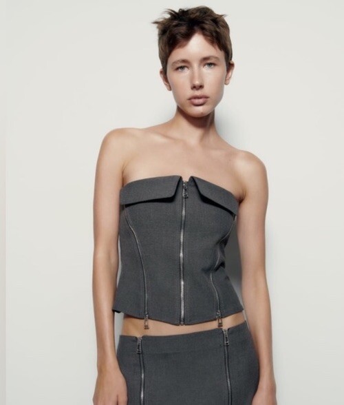 ZARA WOMAN ZW COLLECTION BUSTIER TOP DARK GREY WITH ZIPPERS 8233/486 – MEDIUM