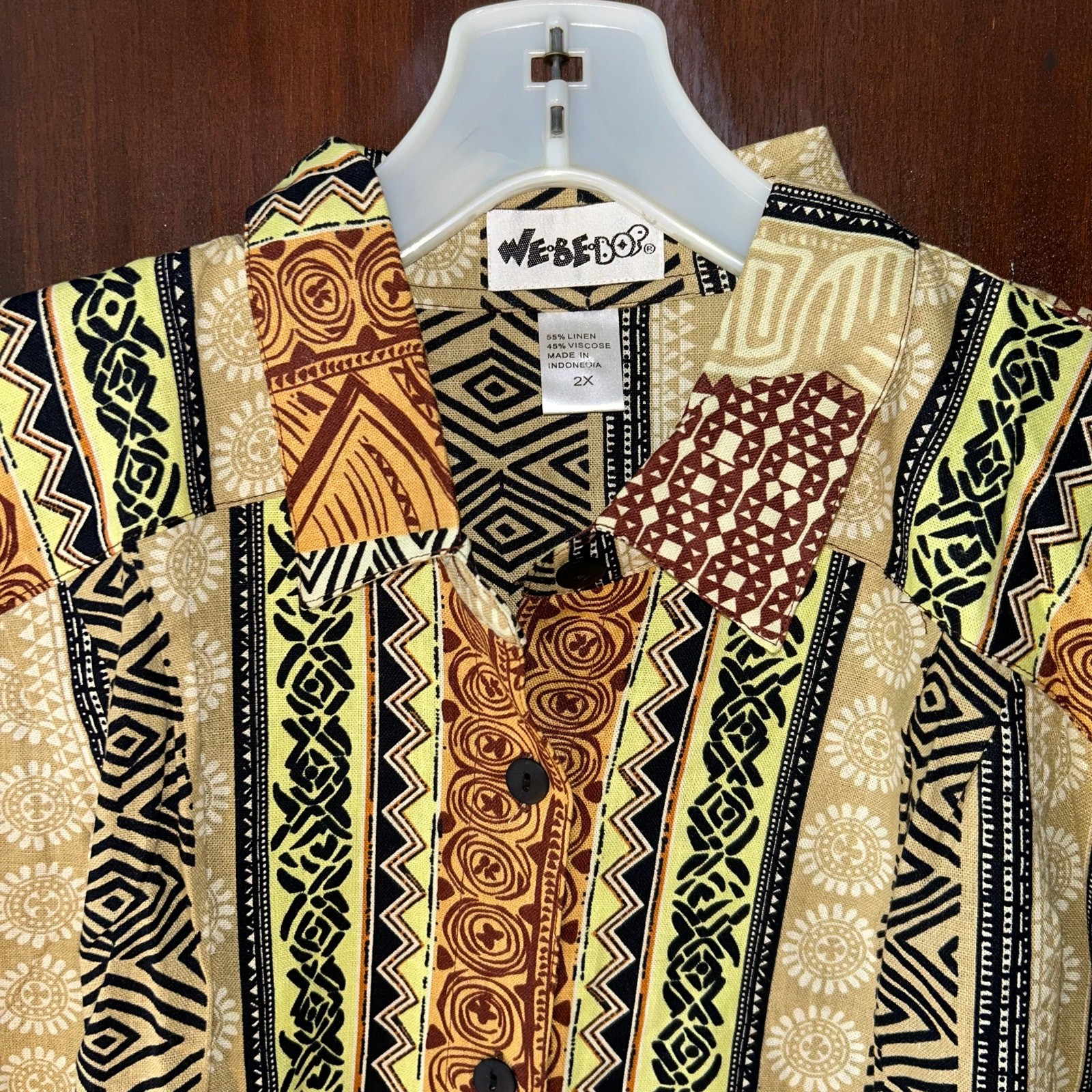 New! We Be Bop Tunic Top 2X Botswana Plus Boho Linen Button Up Tribal Safari