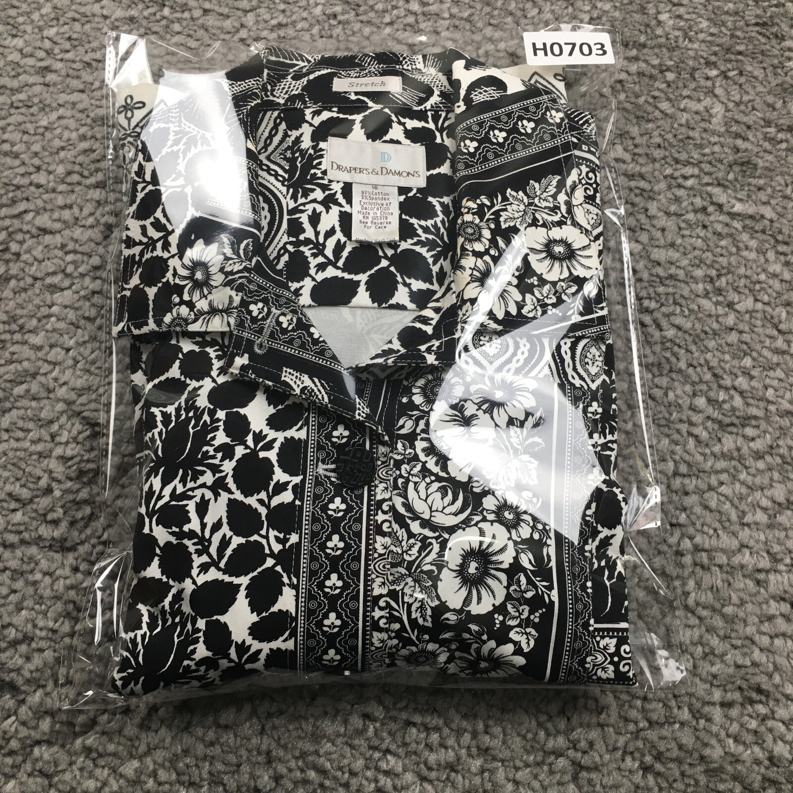 Draper’s & Damon’s Womens Blouse Sz 16 Floral Leaf Button-Up 3/4 Sleeves Stretch