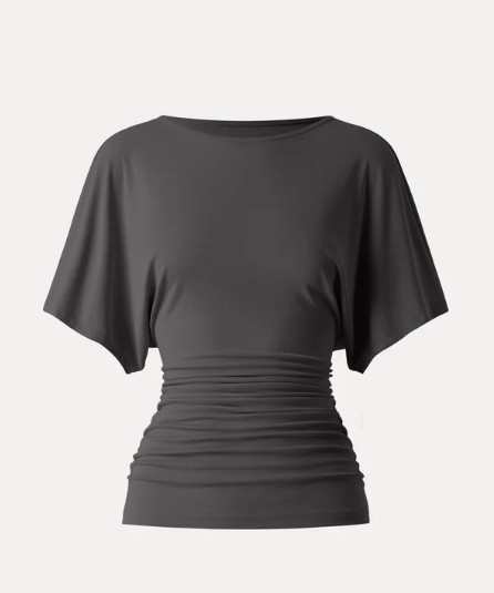 OGL Sandwashed Effortless Boatneck Batwing Sleeve Side Ruched Top, Shadow