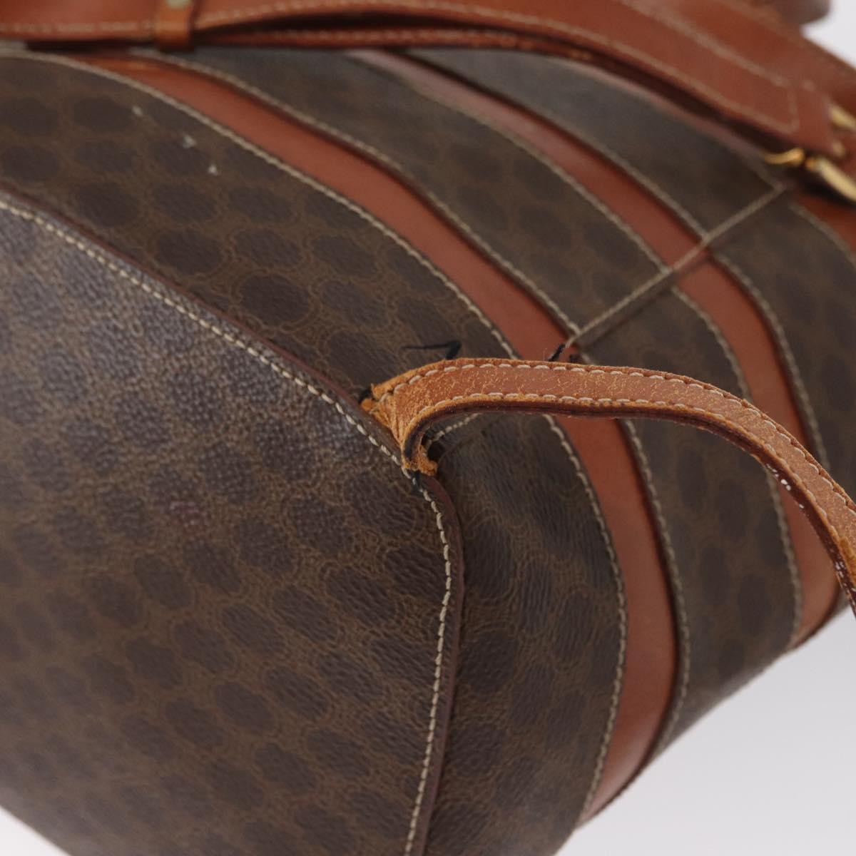 CELINE Macadam Canvas Backpack PVC Leather Brown Gold Auth bs32182