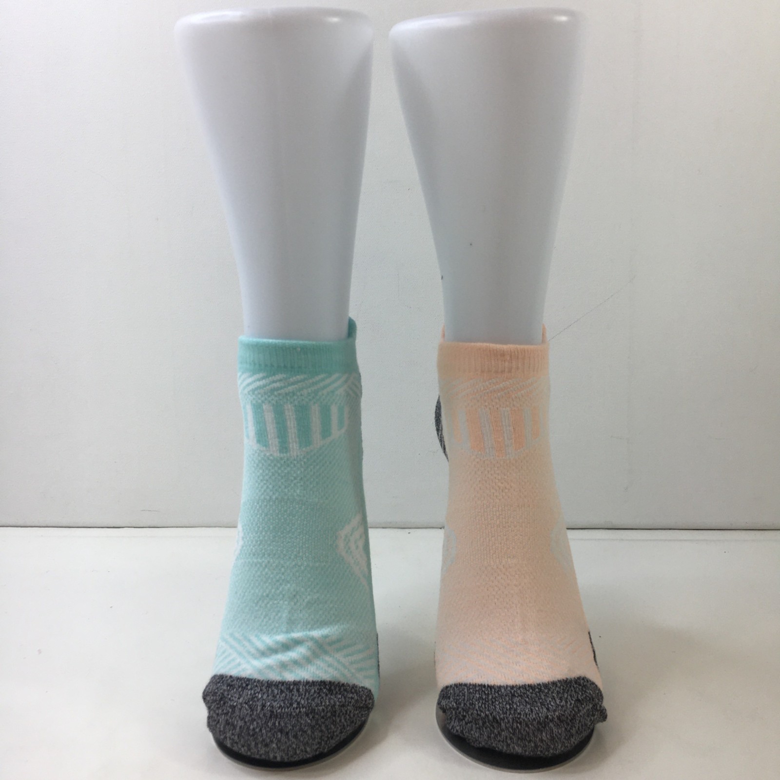 Womens Ankle Socks Set 2 Diamond Pattern Teal Blue Peach Orange Charcoal Gray Wh