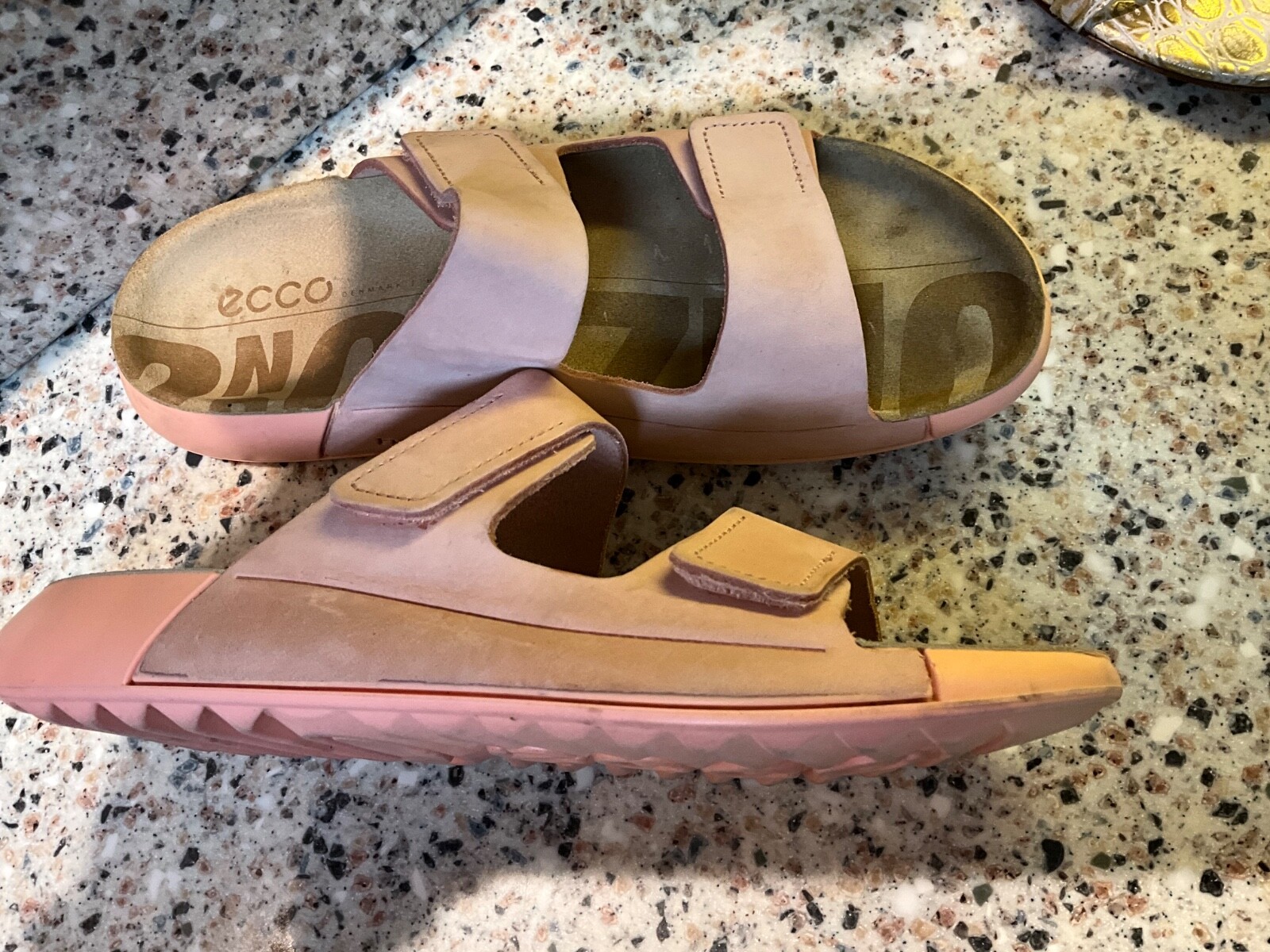 ECCO 2ND COZMO DUAL STRAP LIMESTONE FOOTBED MULE WOMEN SIZE 39/8-8.5 APRICOT