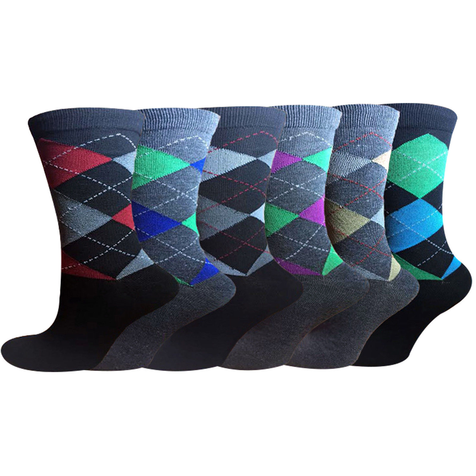 Mens Assorted Cotton Argyle Dress Diamond Shape 3,6 & 12 Pack Size 10-13