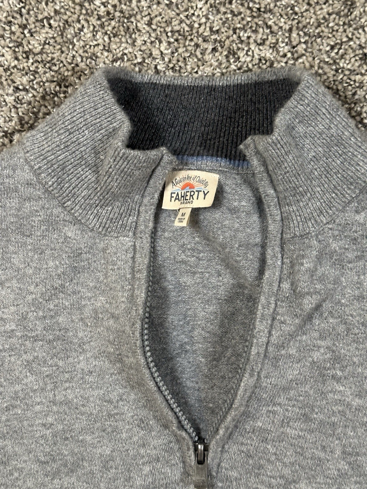 Faherty 1/4 Zip Pullover Sweatshirt Mens M Grey Casual Soft Cotton Nylon Poly