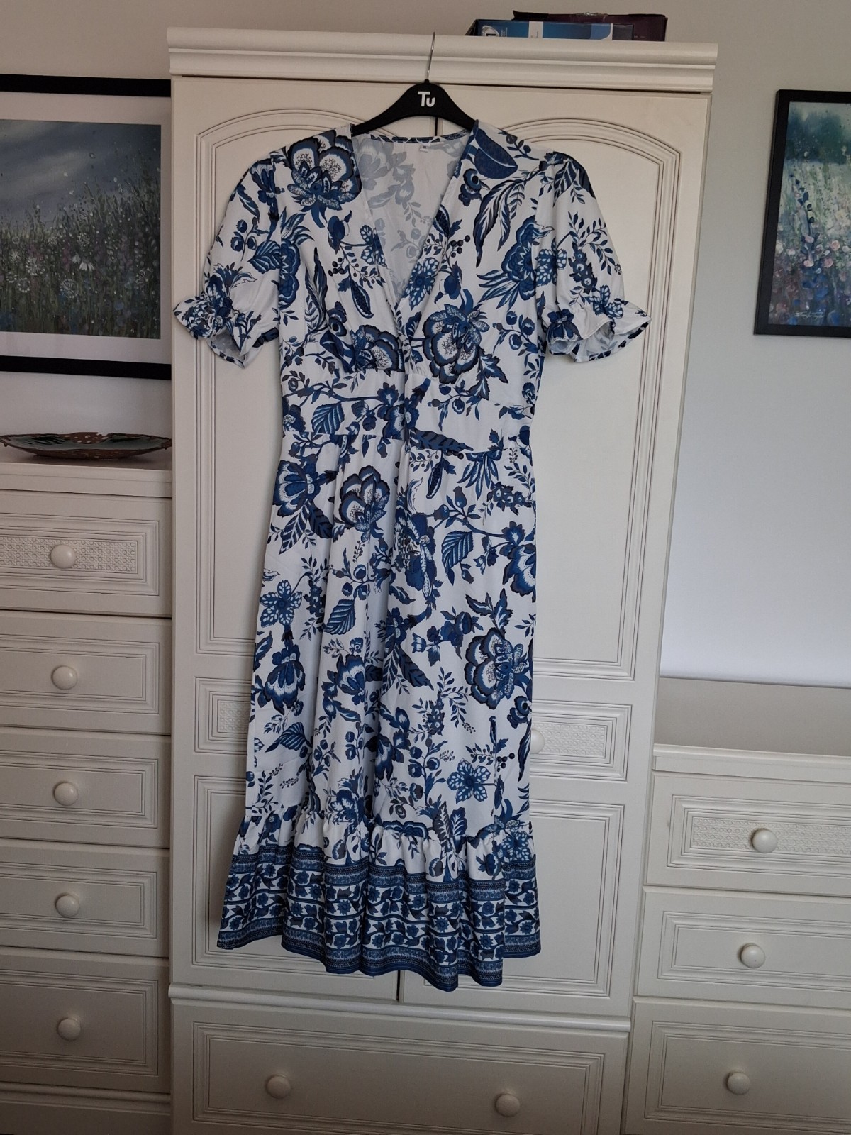 LOVELY BLUE FLORAL DRESS – TEMU SIZE XL – 16 BRAND NEW NEVER WORN