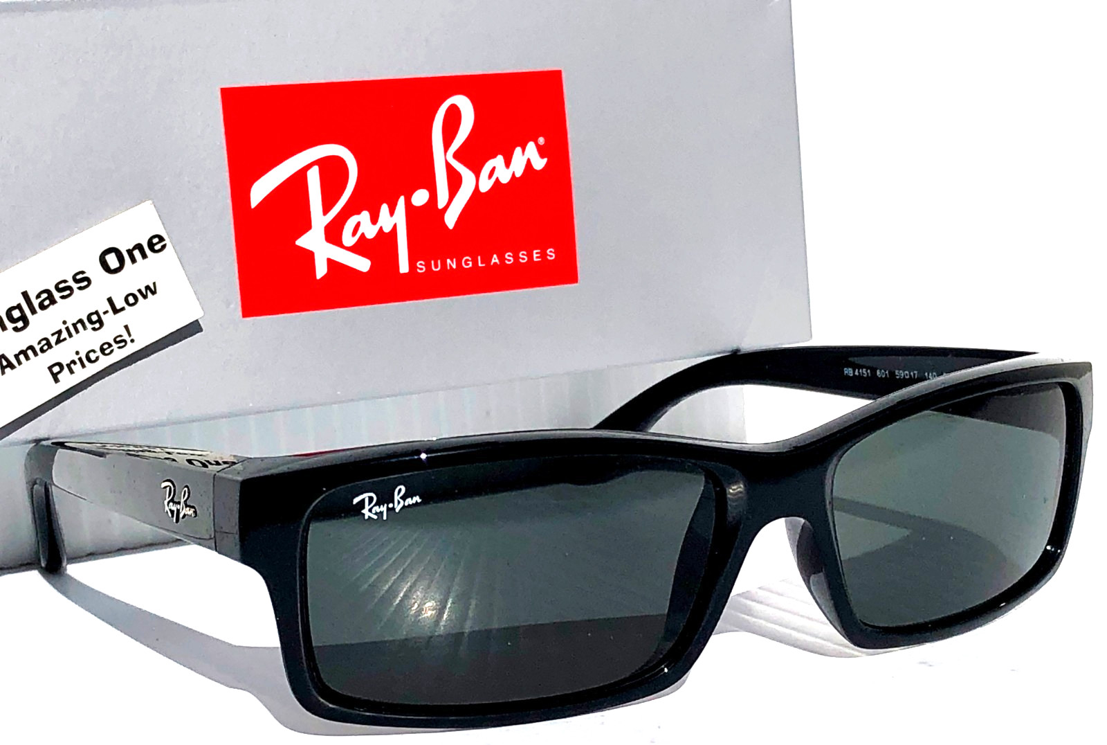NEW* Ray Ban Shiny Black Rectangle UV Protecting Gray Lens Sunglass RB4151 601