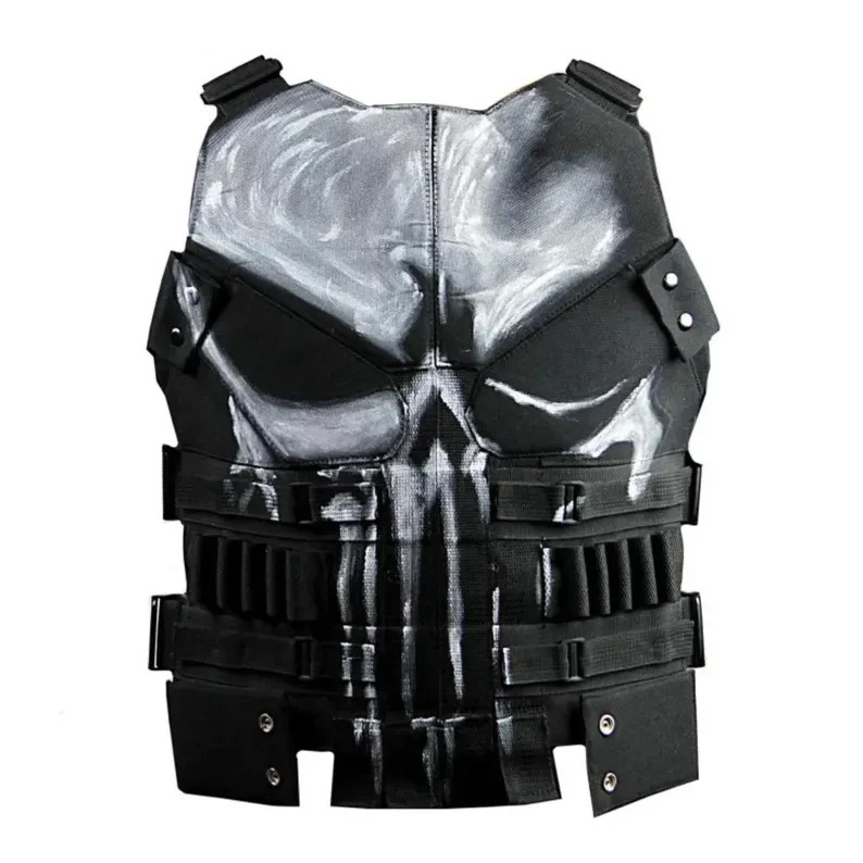 Mens Genuine Leather Frank Castle The Halloween Punisher Black Biker Riding Vest