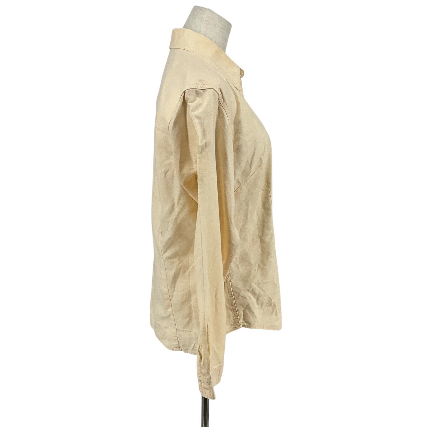 Liz Claiborne Womens Button Down Shirt Top Butter Yellow Beige Linen Blend Sz 10