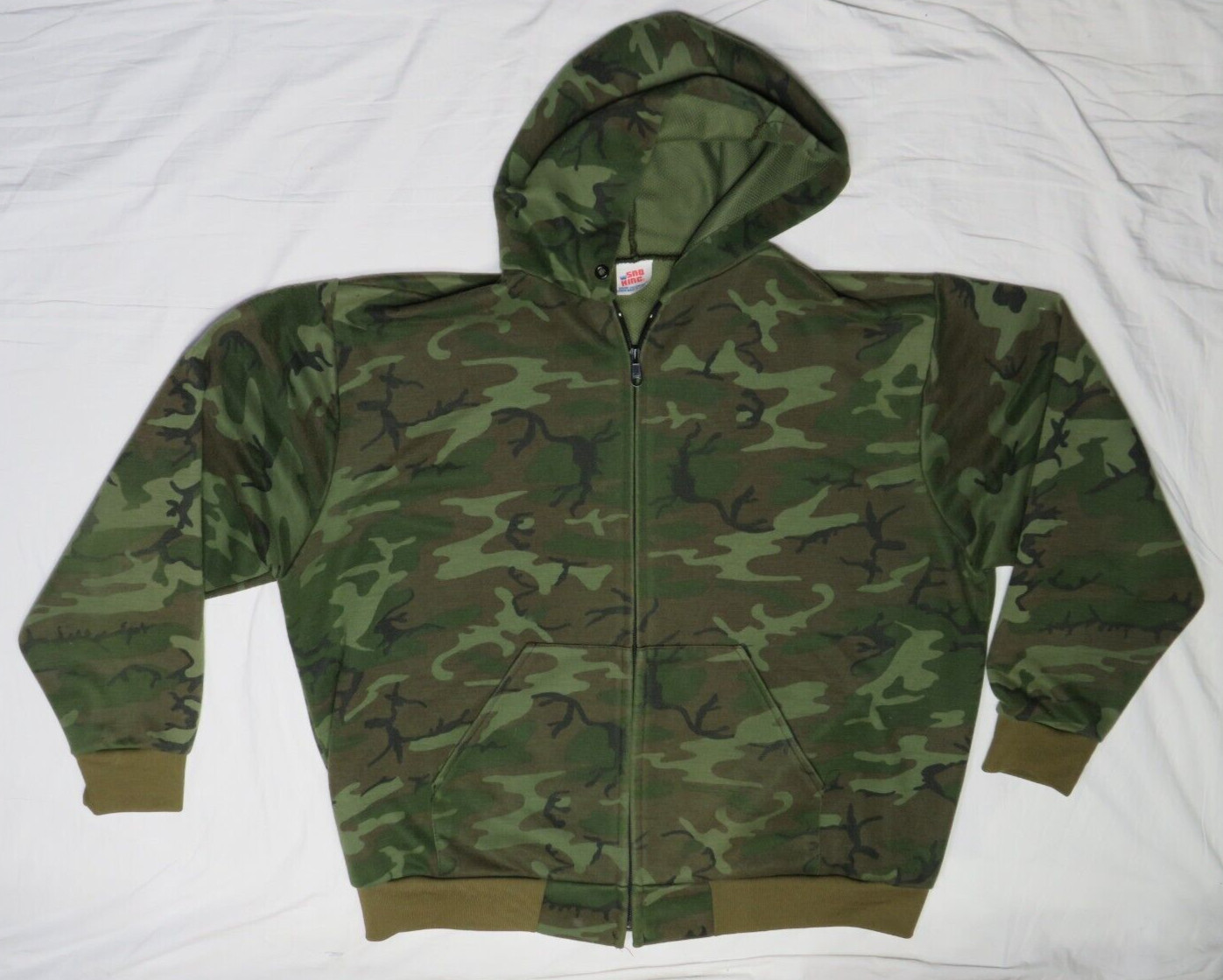 SNO KING HOODIE JACKET VINTAGE UNION MADE USA GREEN WOODLAND CAMOUFLAGE CAMO