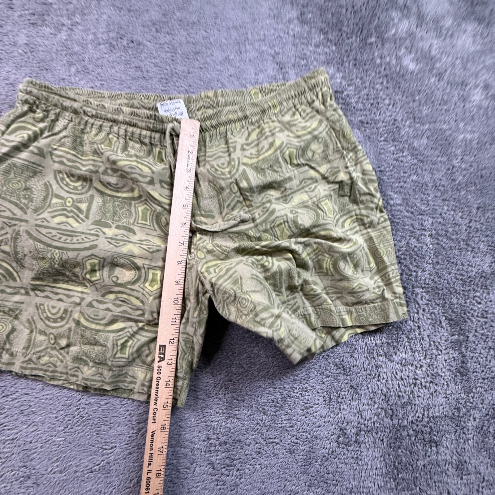 Kibo Ko Kenya Mens 34 Swim Shorts Trunks Green Tribal Print Lined Drawstring