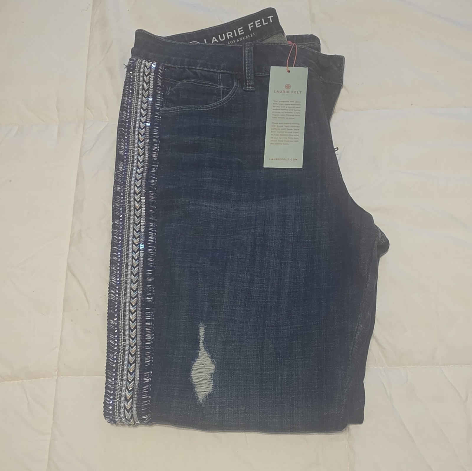 Laurie Felt Women’s Dark Wash Blue Denim Jeans Embellished Stripe Size 8