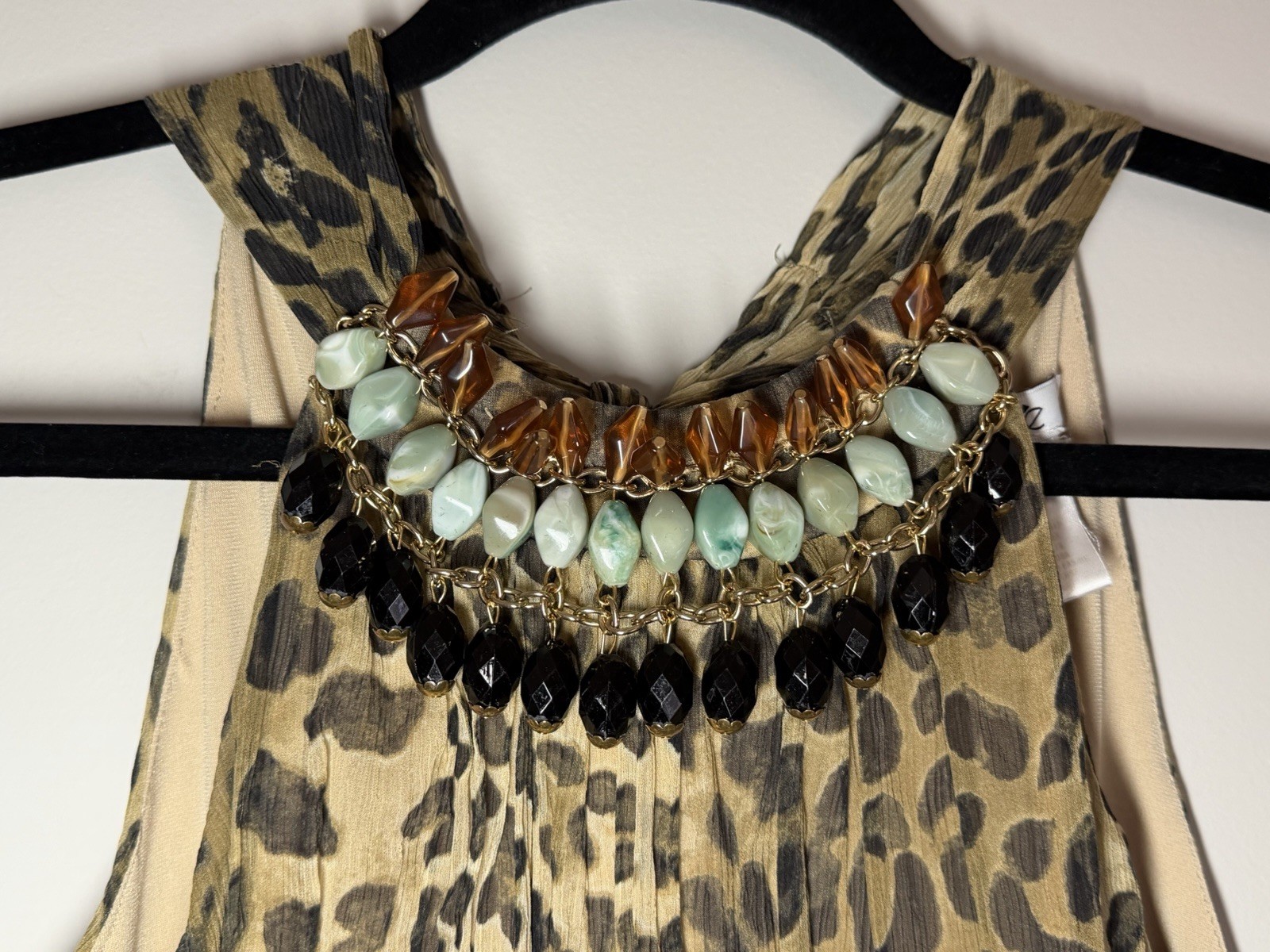 Vintage Y2K Caché Style Beaded Leopard Print Halter Blouse Top size XS