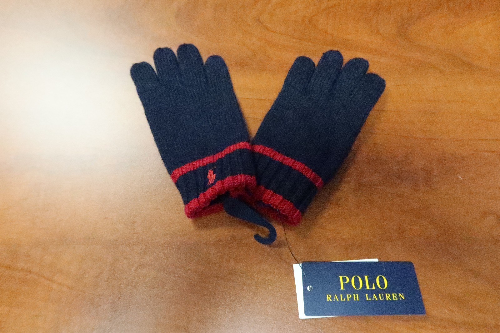 New Polo Ralph Lauren Kid’s Wool Gloves – Size 4-7 (14cm x 8cm) Navy / Dark Red