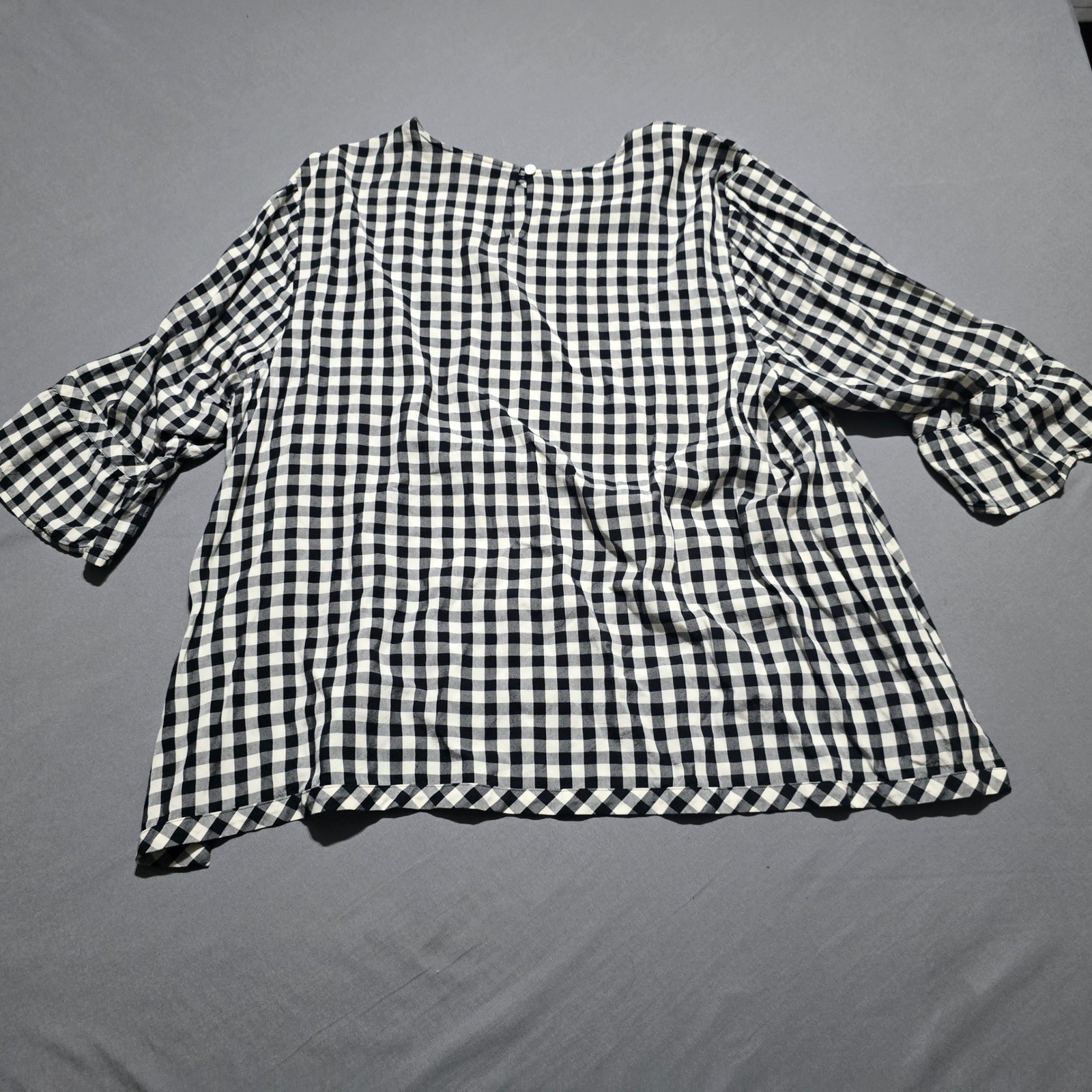 J. Jill Gingham Blouse Womens 3X Black White Bell Sleeve Cottagecore