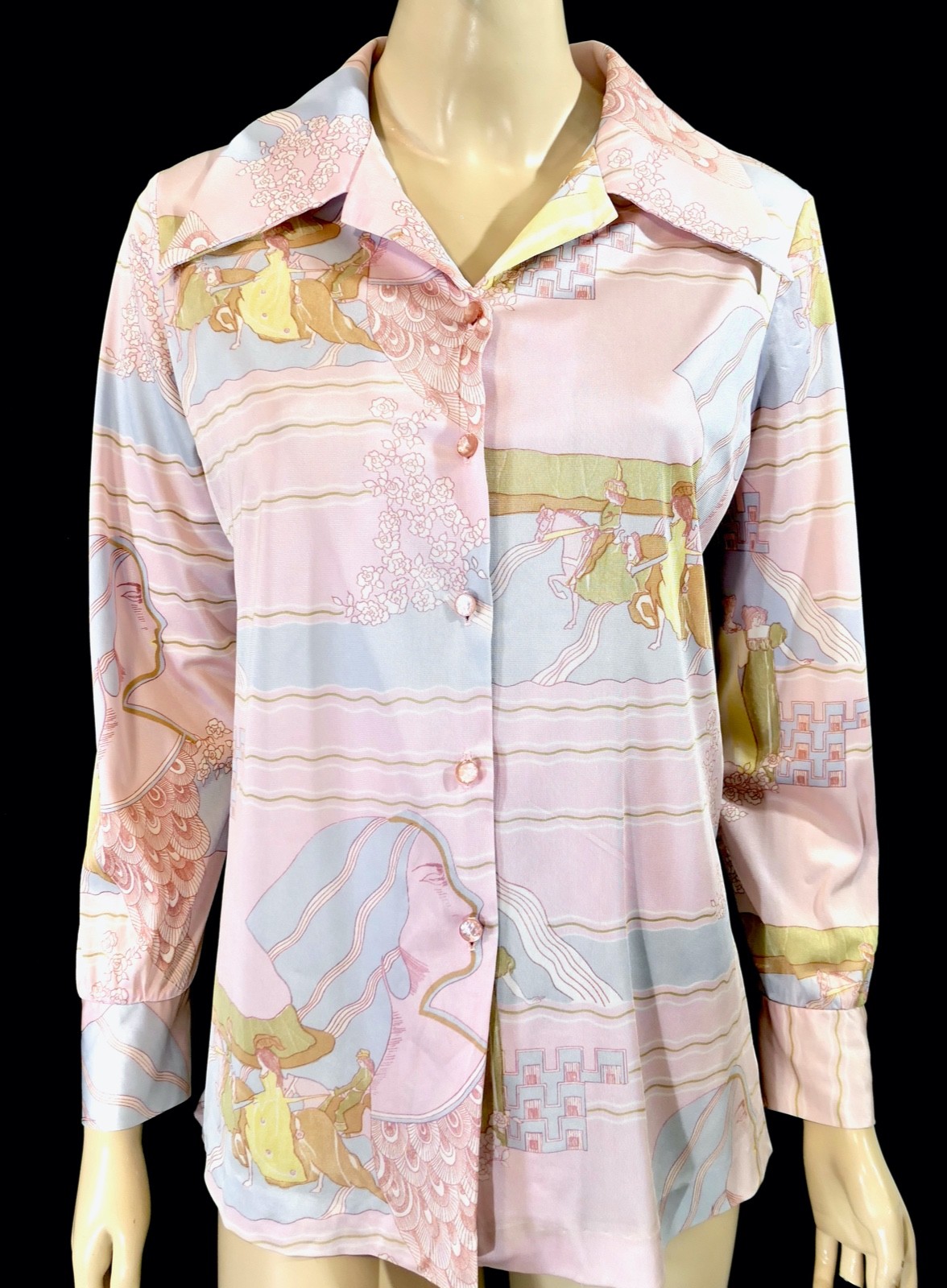 Vintage Mod Novelty Fantasy Midieval Deco Pop Art Womens Shirt Pastel Pink L M/L