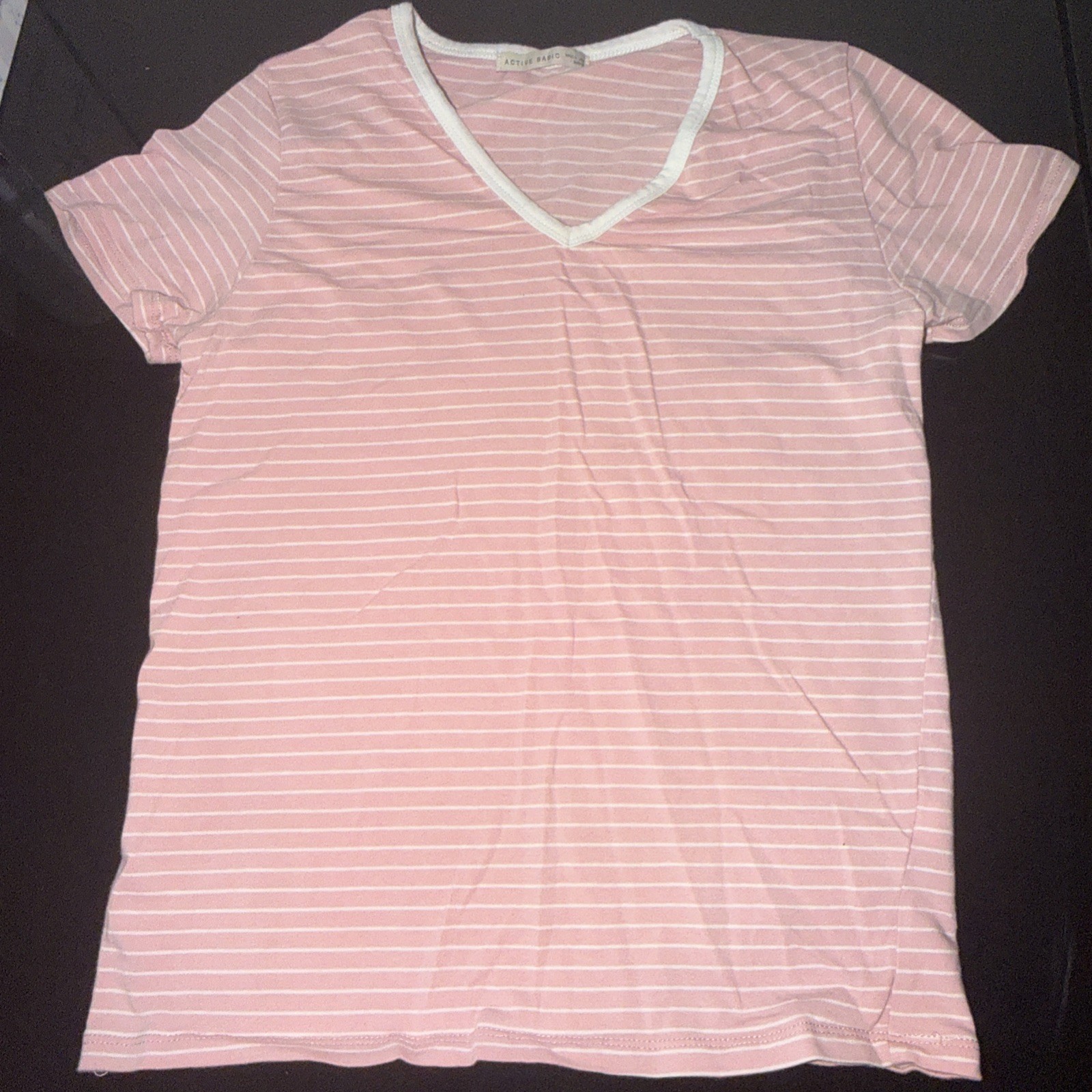 Active Basic Women’s Slim Fit Pink Striped Tee Size Medium