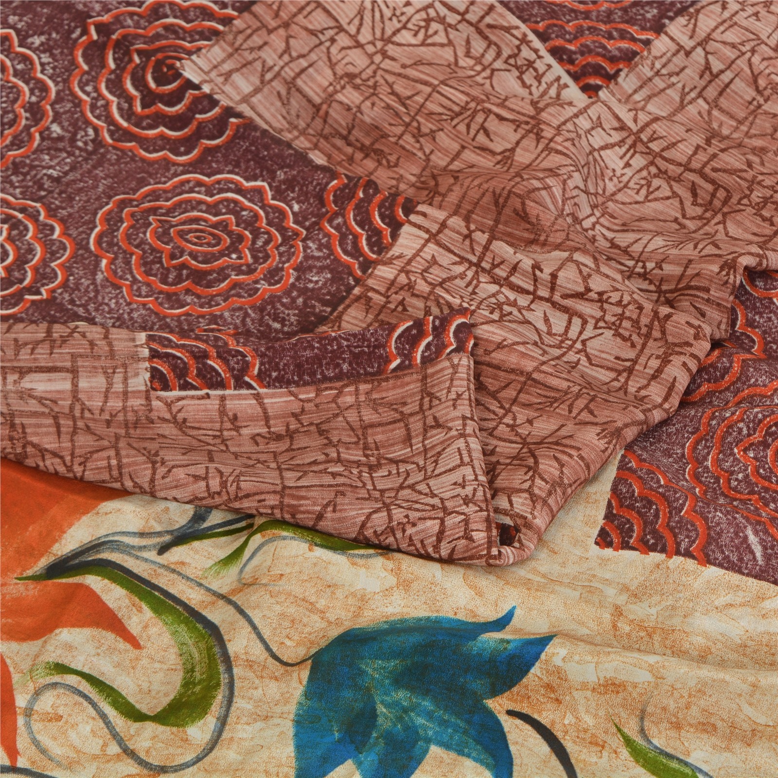 Sanskriti Vintage Saree Multicolor Pure Crepe Abstract Printed Sari 5+Yd Fabric