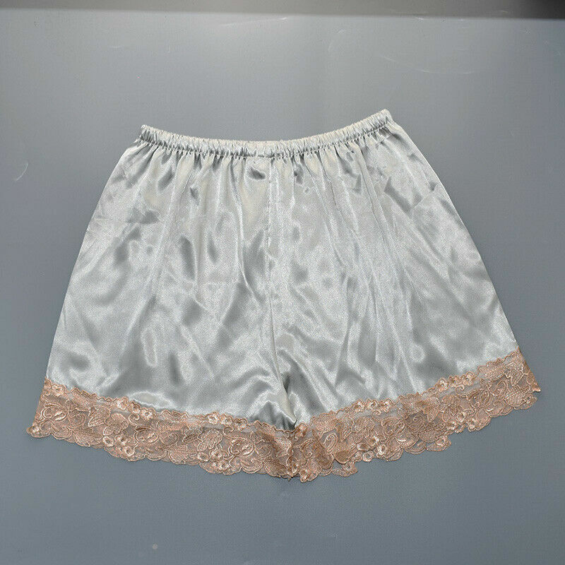 Lady Satin Lace Underwear Underpants Loose Faux Silk Nightwear Sleepwears Casual