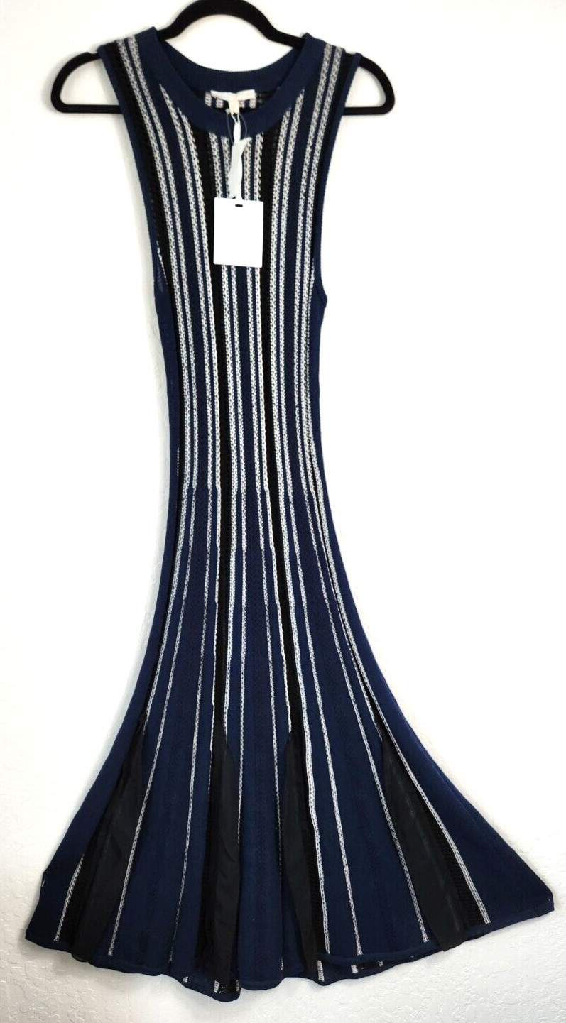 Harlyn Crochet Fit And Flare Navy Blue Open Knit Dress New Sz L