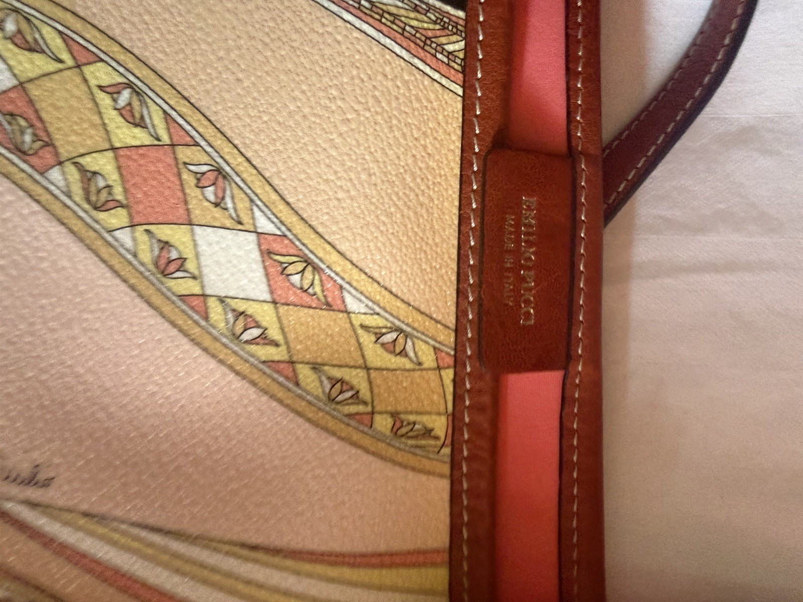 Emilio Pucci Peach Printed Coated Canvas and Leather Zip Tote