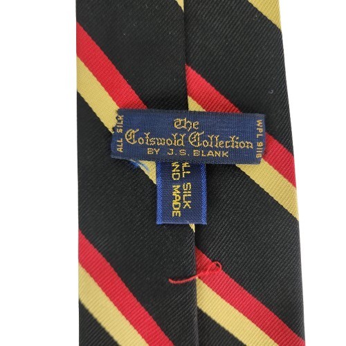 Vtg. J.S. Blank Coiswold Collection Black Yellow Red Stripe 100% Silk Tie