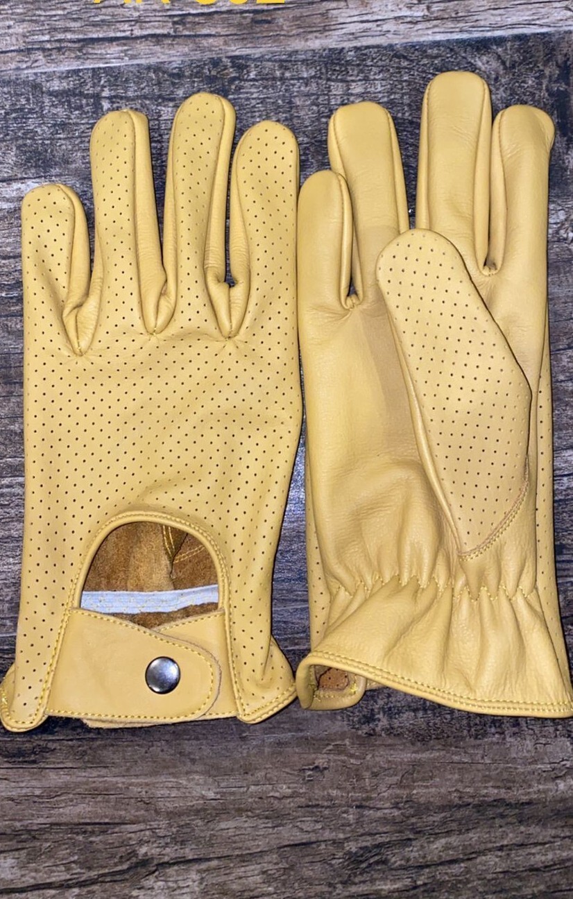 Driving Gloves Car Motorcycle Biker Real Leather Police Driver Glove Mustard A-1