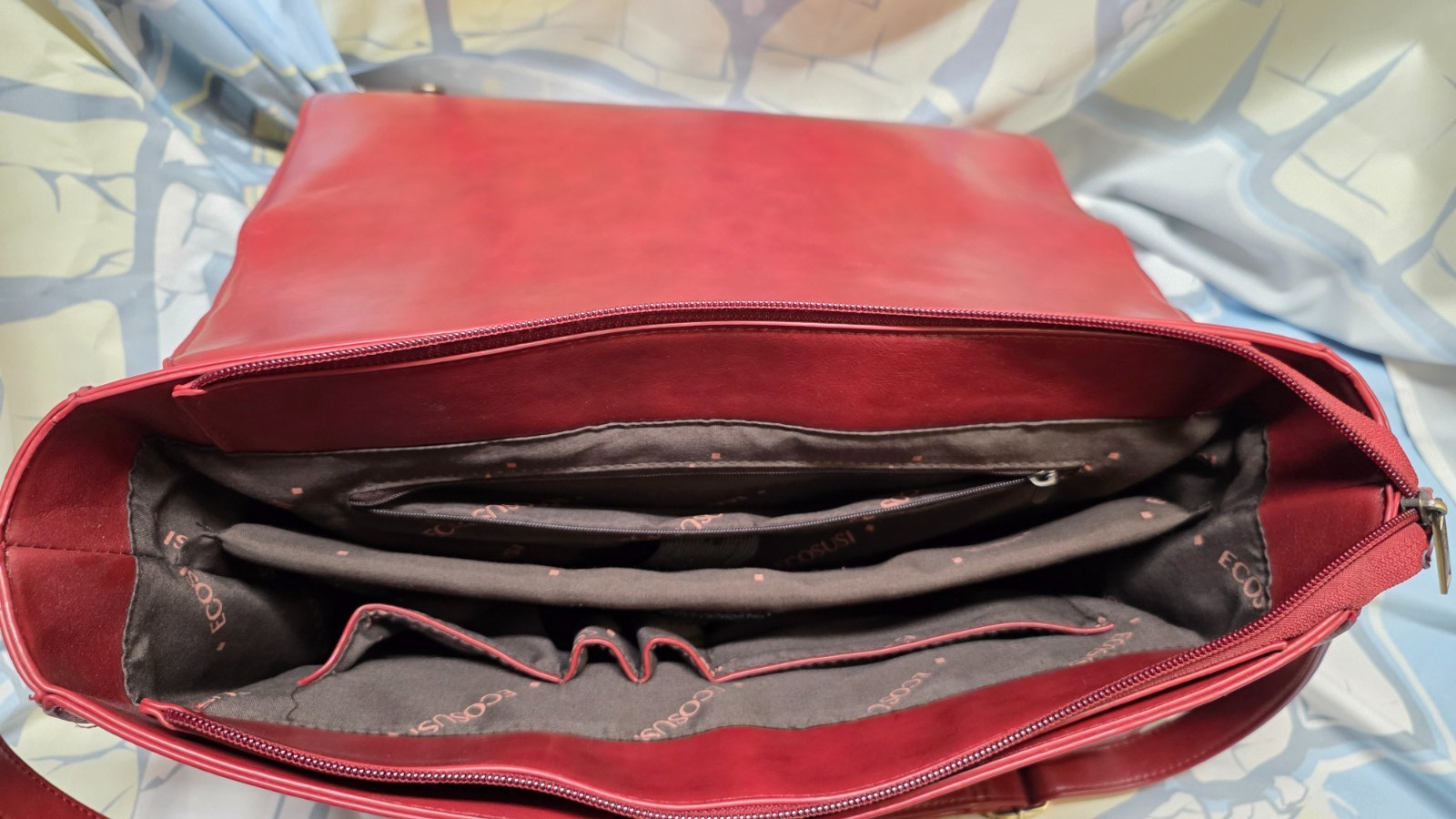 ECOSUSI Vegan Leather Laptop Bag Briefcase Crossbody Messenger Bag Red