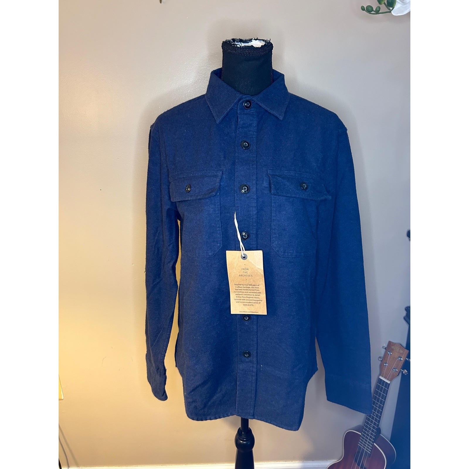 LL Bean Signature Slim Fit Chamois Cloth Shirt Navy Blue Archive 266085 Mens S