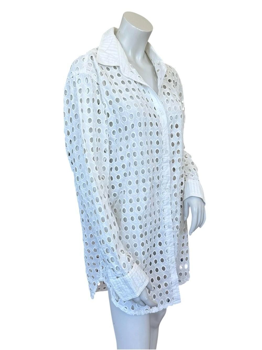 Solid & Striped White Eyelet Embroidered Oversized Coverup Oxford Shirt Medium