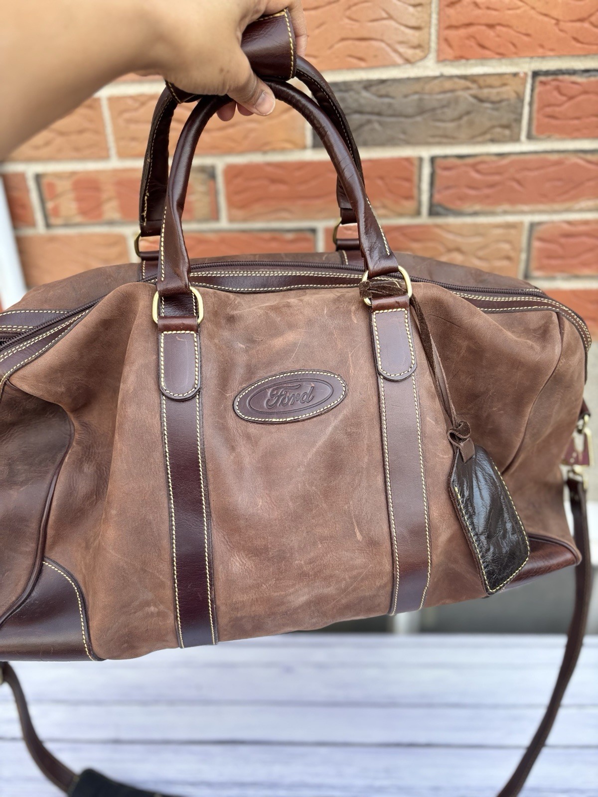 VINTAGE ROOTS X FORD BROWN LEATHER DUFFLE BAG