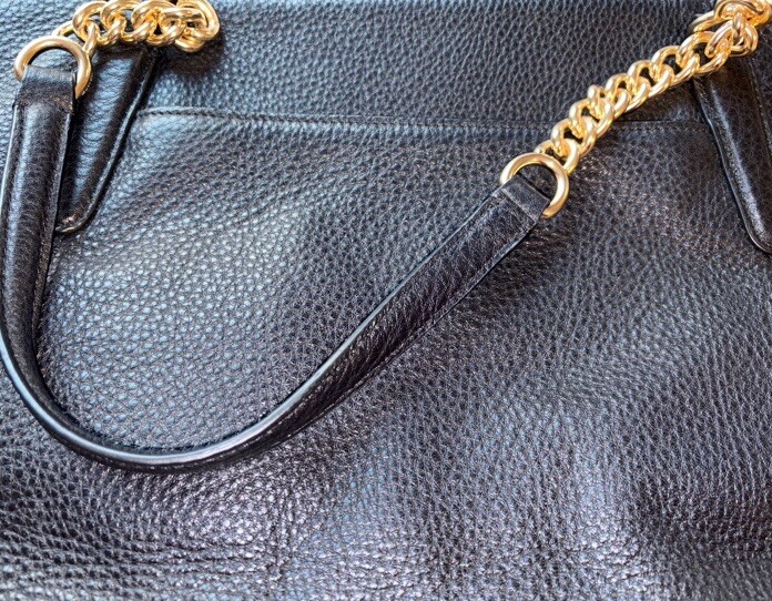 Ava Black Pebble Leather Chain Tote Bag by Coach